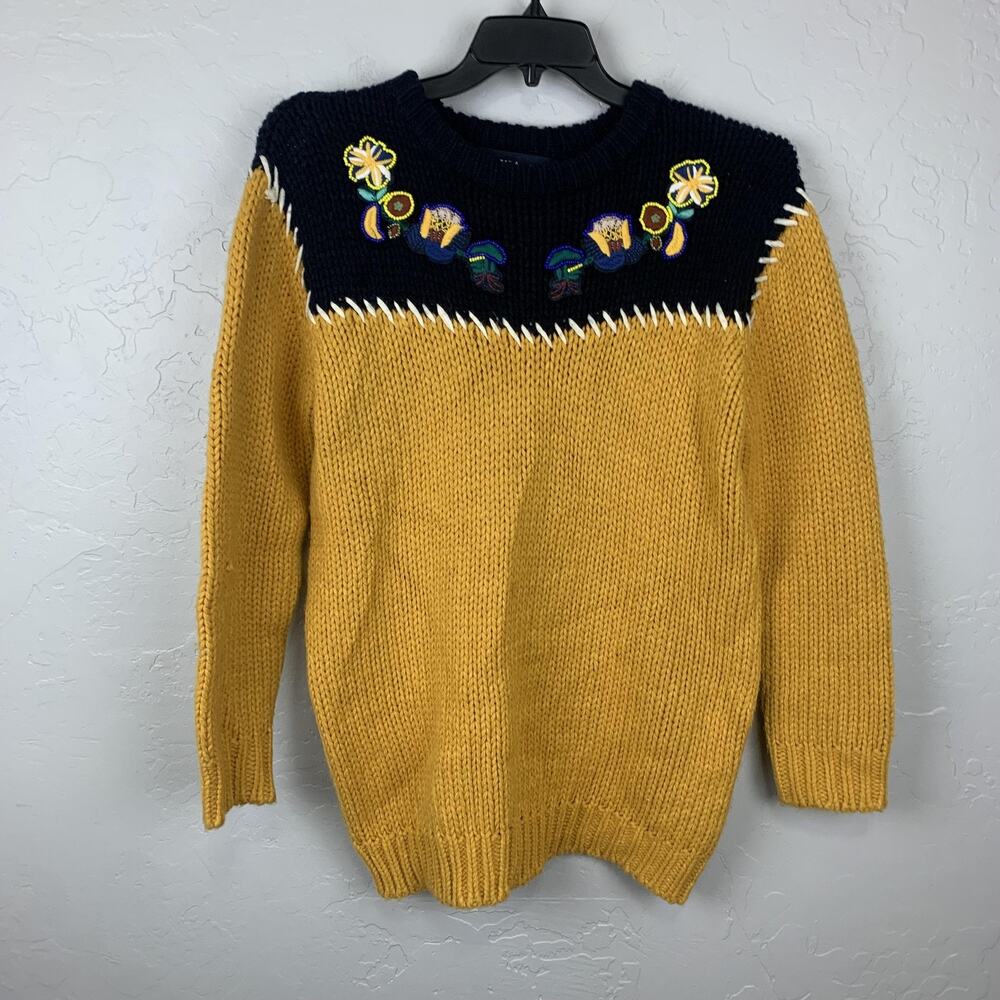 Zara Knit Sweater Womens Medium Floral Embroidered Pullover Boho